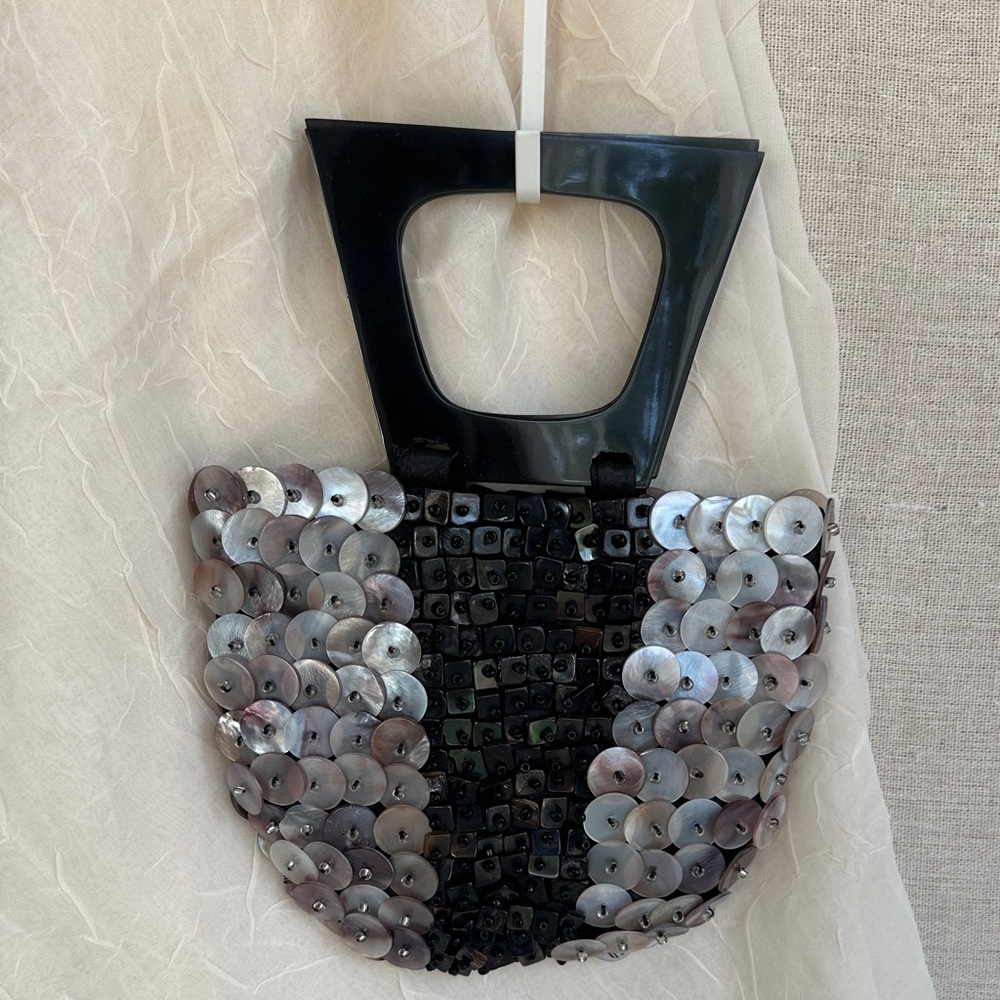 New Zealand Paua Pawa Abalone Shell Minaudière Lucite Handle Purse